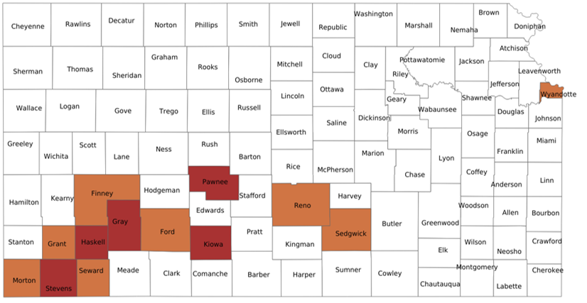 Kansas Measles Outbreaks by County Map